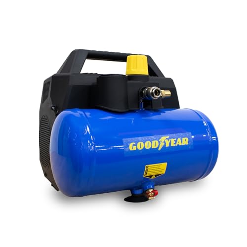 Goodyear   Compresor de 6 Litros sin Aceite. 210 litros/minuto Capacidad de Aspiración. 6 litros de Caudal Aspirado. 3600 RPM. 8 bares. Válvula de Seguridad CE. Ideal para Uso Doméstico DIY : Amazon.es: Industria, empresas y ciencia