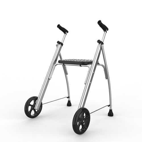 INDESmed   Andador Plegable con Asiento de Aluminio para ancianos, personas con movilidad reducida o rehabilitación. Ajuste preciso, Mango antitendinitis y antideslizante, Conteras X Treme, 2 ruedas. : Amazon.es: Salud y cuidado personal