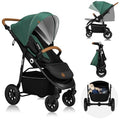 LIONELO Natt Cochecito de bebé hasta 22 kg Manillar y respaldo ajustables a la posición acostada cinturones de 5 puntos ruedas todoterreno grandes capazo impermeable XXL, 0 4 años (Black) (Green) : Amazon.es: Bebé