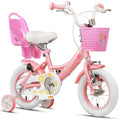 Glerc Maggie   Bicicleta infantil de 12 pulgadas para niños de 12 pulgadas, para niñas, estilo princesa, con asiento y cesta, ruedas de apoyo y campana, para cumpleaños, color rosa a blanco :  Deportes y aire libre
