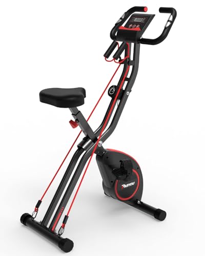 PASYOU Bicicleta estática plegable, bicicleta estática 4 en 1, bicicleta estática silenciosa para interiores con resistencia ajustable de 16 niveles, capacidad de carga de 150kg, sensor de pulso PX08 :  Deportes y aire libre