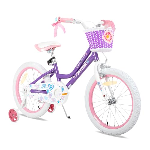JOYSTAR Bicicleta Infantil de 18 Pulgadas para niñas de 5 a 8 años, Bicicleta para niñas con Ruedas de Entrenamiento y Cesta,Morado :  Deportes y aire libre