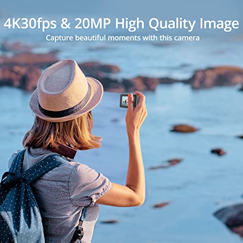 AKASO Brave 7 Cámara Deportiva 4K WiFi 20MP, Cámara de Acción EIS 2.0, IPX8 Camara Acuatica Sumergible con Control Remoto, Soporte Control de Voz, 2x1350 mAh Baterías, Doble Pantalla, Cámara de Vlog :  Electrónica