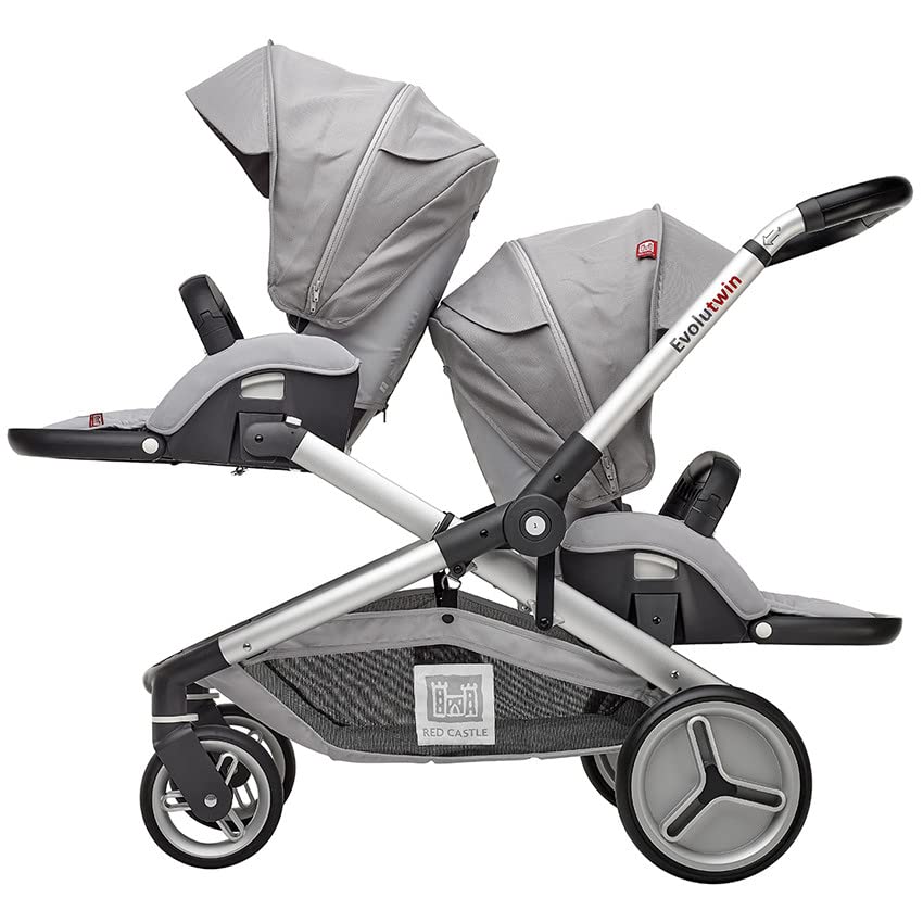 RED CASTLE, Cochecito de bebé gemelos/tándem/doble, desde el nacimiento, Asientos reversibles/respaldo de 3 posiciones, Cesta grande de almacenamiento, Chasis ajustable, Modulable, Evolutwin, Gris :  Bebé