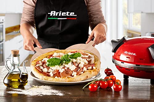 Ariete 909   Mini horno para pizza en 4 minutos, 1200 W, 5 niveles temperatura, diámetro 33 cm, regulador de tiempo 30 minutos y temperatura, indicador luminosos encendido/apagado, color rojo negro