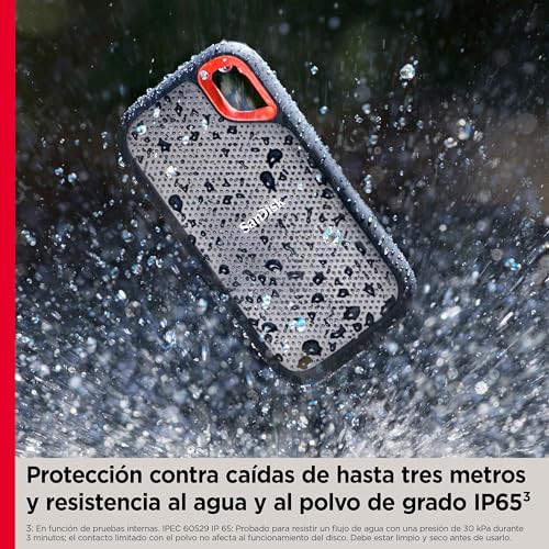 SanDisk 2TB Extreme SSD portátil, USB C USB 3.2 Gen 2, Memoria de estado sólido NVMe externa, hasta 1050 MB/s, Clasificación IP65 de resistencia al agua y al polvo :  Informática