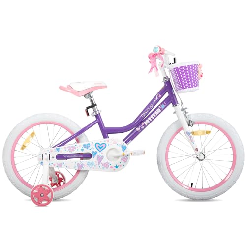 JOYSTAR Bicicleta Infantil de 18 Pulgadas para niñas de 5 a 8 años, Bicicleta para niñas con Ruedas de Entrenamiento y Cesta,Morado :  Deportes y aire libre