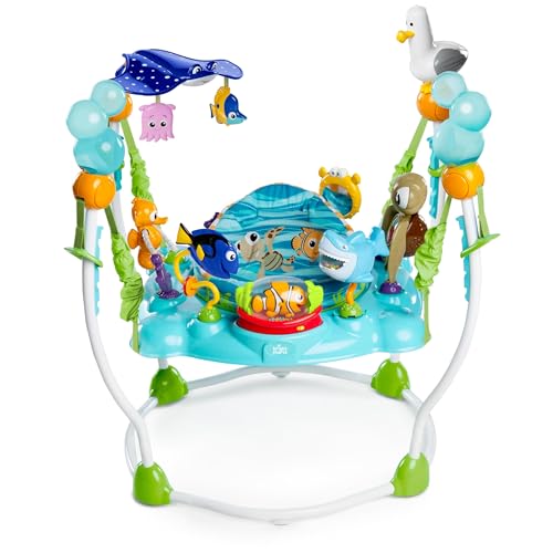Bright Starts, Disney Baby, Finding Nemo, Saltador Mar de Actividades, Centro de Actividades con 13 Actividades, Luces, Música y Sonidos del Océano, Altura Ajustable, Rotación 360°, Edades 6 Meses   :  Bebé