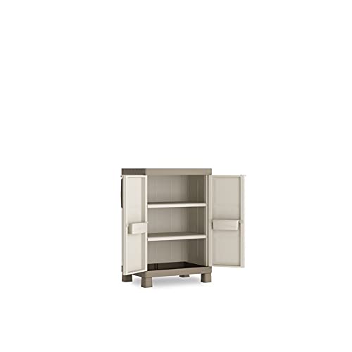 Keter Armario Excellence Bajo|Armario Bajo de almacenaje|Resina|2 Puertas y 2 baldas Regulables en Altura|Color Arena/Gris|97 x 65 x 45 cm