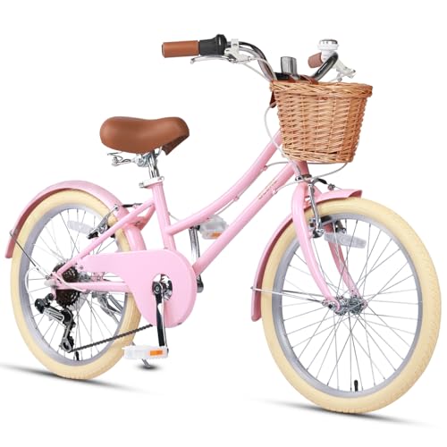 Glerc Missy 20" Pulgadas Niña Cruiser Niños Bicicleta 6 Velocidades Teen Hybrid Bicicleta de Ciudad para Jóvenes 6 7 8 9 10 11 12 Años con Cesta de Mimbre y Peso Ligero, Rosa :  Deportes y aire libre