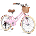 Glerc Missy 20" Pulgadas Niña Cruiser Niños Bicicleta 6 Velocidades Teen Hybrid Bicicleta de Ciudad para Jóvenes 6 7 8 9 10 11 12 Años con Cesta de Mimbre y Peso Ligero, Rosa :  Deportes y aire libre