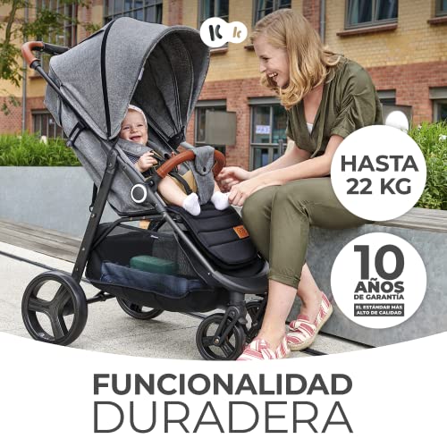 kk Kinderkraft GRANDE PLUS Silla de Paseo ligera desde Nacimiento hasta 22 kg, Plegado con una sola mano, Posición tumbada, Suspensión de todas ruedas, Capota grande XL, Negro :  Bebé