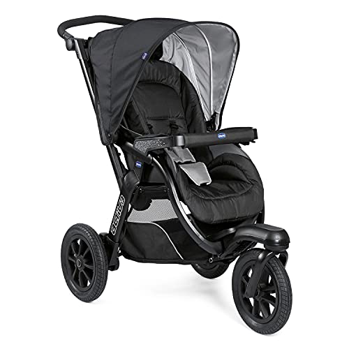 Chicco Activ3 Kinderwagen mit 3 Rädern, leicht zu fahren in jedem Gelände, breiter Sitz, verstellbare Rückenlehne, praktischer Verschluss, verstellbare Stoßdämpfer, 0 Monate , Jet Black :  Bebé