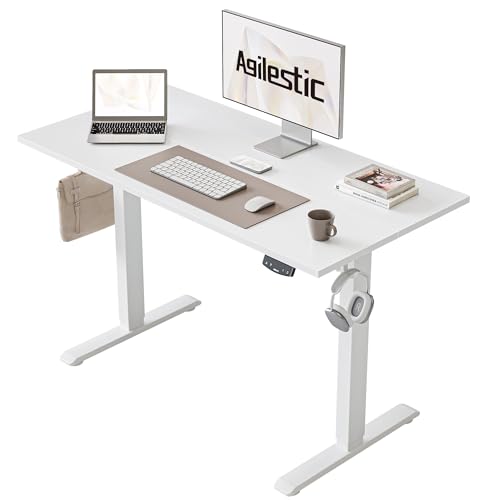 Agilestic 100 x 60 cm Escritorio Elevable Eléctrico con Tablero Escritorio Regulable en Altura Eléctrico Telescópico Bi direccional con Control de Memoria y Tecnología Anticolisión, Blanco :  Hogar y cocina