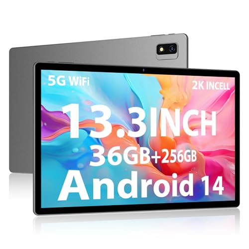 PIXPEAK 2K Tableta 13,3 pulgadas, 5G WiFi Tablet, INCELL 2000*1200, 11580mAh/carga rápida, 36GB RAM, 256GB ROM (2TB Ampliable), Android 14.0 Octa Core 2.0GHz, 13MP 8MP, Tabletas con GPS/Bluetooth Grey :  Informática