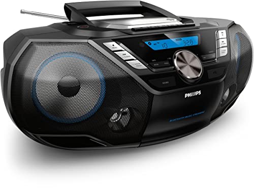 Philips AZB798T/12 Máquina de Sonido CD portátil, Reproductor de CD y Cassette Dab y FM Bluetooth, MP3 CD, USB, Bass dinámico, Control Remoto, Temporizador de sueño   Negro :  Electrónica