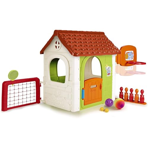 FEBER  Multi Activity House 6in1, Casa Infantil con Bolos, Raquetas, Juegos de Pelota, Futbol, Baloncesto, Diana de Velcro, Juegos de imitación, a Partir de 3 años, Famosa (FEH15000), Versión actual : Amazon.es: Juguetes y juegos