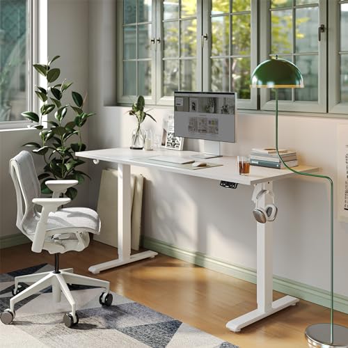 Agilestic 100 x 60 cm Escritorio Elevable Eléctrico con Tablero Escritorio Regulable en Altura Eléctrico Telescópico Bi direccional con Control de Memoria y Tecnología Anticolisión, Blanco :  Hogar y cocina