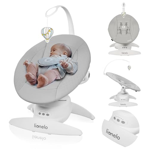 LIONELO Iris Hamaca Mecedora Eléctrica Giratoria 360o para Bebés de hasta 9 kg Ajuste del Respaldo, 5 Velocidades de Balanceo Cinturones de Seguridad Antideslizante (Grey) :  Bebé