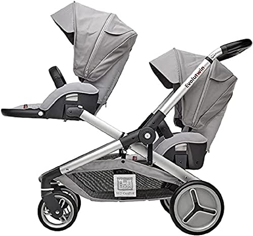 RED CASTLE, Cochecito de bebé gemelos/tándem/doble, desde el nacimiento, Asientos reversibles/respaldo de 3 posiciones, Cesta grande de almacenamiento, Chasis ajustable, Modulable, Evolutwin, Gris :  Bebé
