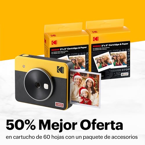 KODAK Mini Shot 3 Retro 4PASS 2 en 1 Cámara Instantánea e Impresora de Fotos (7,6x7,6cm)   Pack con 68 Hojas, Blanco :  Electrónica