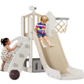 KORIMEFA Tobogán Infantil 5 en 1 con Canasta Plegable y balón de Baloncesto, Pequeño tobogán Infantil Toboganes Independientes para niños y niñas a partir de 1 año, para uso interior y exterior (Café) :  Juguetes y juegos