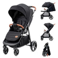kk Kinderkraft GRANDE PLUS Silla de Paseo ligera desde Nacimiento hasta 22 kg, Plegado con una sola mano, Posición tumbada, Suspensión de todas ruedas, Capota grande XL, Negro :  Bebé