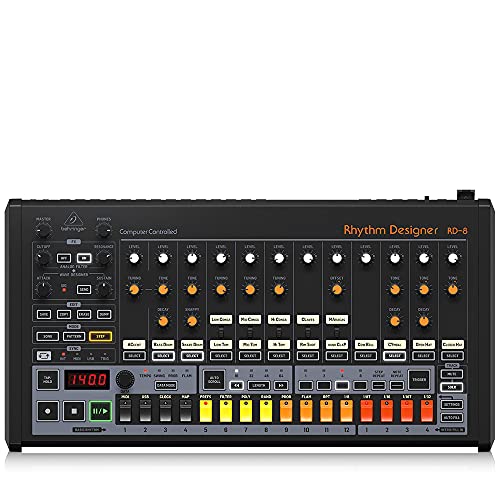 Behringer RHYTHM DESIGNER RD 8 MKII Caja de ritmos analógica clásica con 16 sonidos de batería, secuenciador de 64 pasos, diseñador de ondas y filtro de modo dual :  Instrumentos musicales