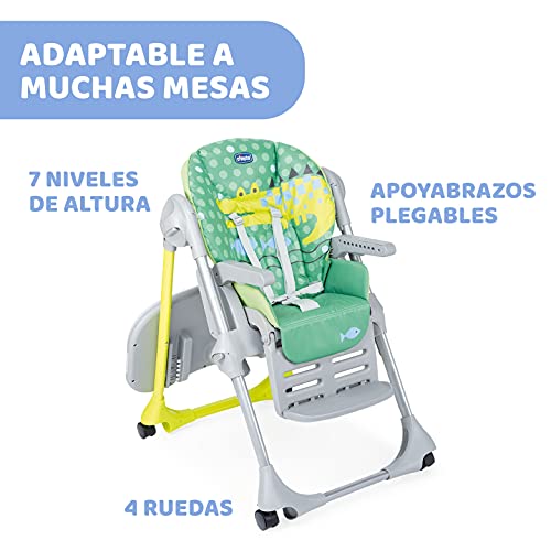 Chicco Polly Easy Trona Evolutiva para Bebés 6 Meses, 3 Años (15 kg) – Trona Convertible Reclinable y Transformable en Hamaca con Altura Regulable, 4 Ruedas, Color Verde (Cocodrilo) :  Bebé