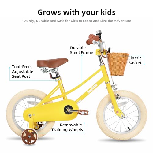 JOYSTAR Bicicleta de 16 Pulgadas para niños de 4 a 7 años (41" 53") niñas, Bicicleta de niña con Ruedas estabilizadoras y Cesta, Bicicleta Infantil Amarillo :  Deportes y aire libre