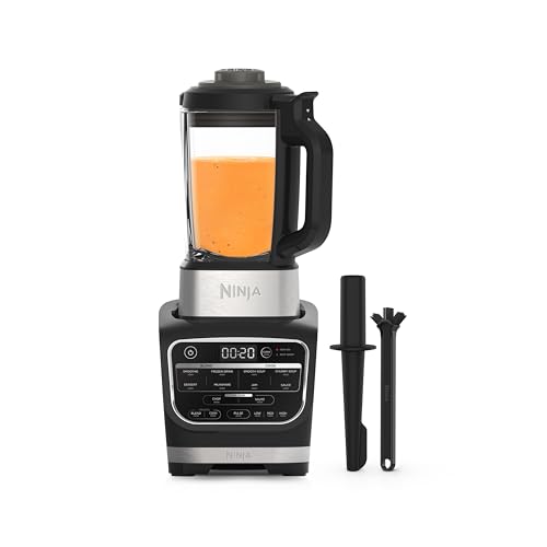Ninja Foodi Batidora de vaso y sopera eléctrica, 1000 W, 10 programas Auto iQ, jarra de cristal de 1,7 l con resistencia integrada, batidora para mezclas calientes, prensador, en negro, HB150EU