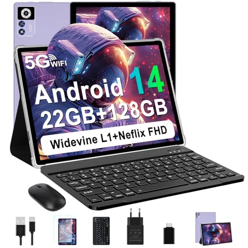 ZIOVO Tablet 10 Pulgadas,Android 14 Tablet PC,22GB RAM 128GB ROM/1TB TF, Widevine L1, 8 Core 2.0GHz, 5G WiFi, 8000mAh,5 13 2MP, AGPS, Tablet con Teclado, Ratón Violeta :  Informática