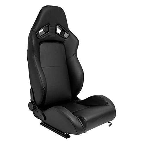 AUTO STYLE Asiento Deportivo 'LH'   Cuero Artificial Negro   Respaldo Ajustable de Doble Cara   incl. Correderas :  Coche y moto
