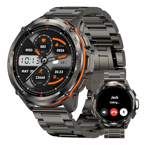 KOSPET Tank Reloj Inteligente Hombre GPS, 480 mAh de Batería, 50m Impermeable, Cuerpo de Acero Inoxidable 1.43'' AMOLED Resistente Smartwatch Redondo con Correa de Metal, Altitude &amp; Llamadas :  Electrónica