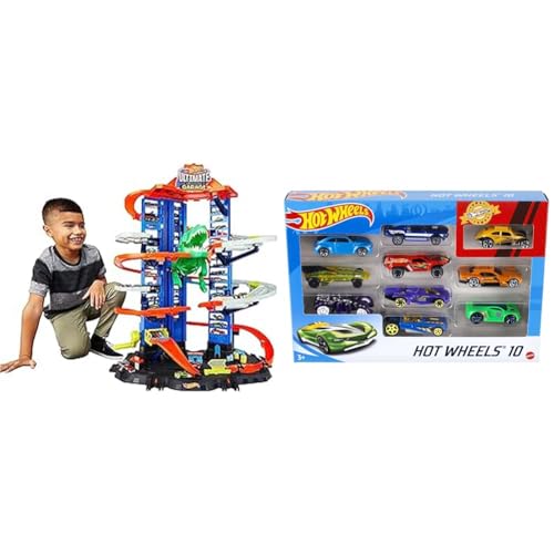 Hot Wheels Ultimate Garage, Garaje y Pista para Coches de Juguete (Mattel GJL14) y Pack de 10 Vehículos, Coches de Juguete, Modelos Surtidos (Mattel 54886) :  Juguetes y juegos