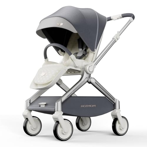 Hot Mom Cochecito ultraligero, asientos anchos, respaldo ajustable, ruedas grandes que absorben los golpes, marco de magnesio, dirección de marcha cambiable en segundos, modelo F39 (gris oscuro) :  Bebé