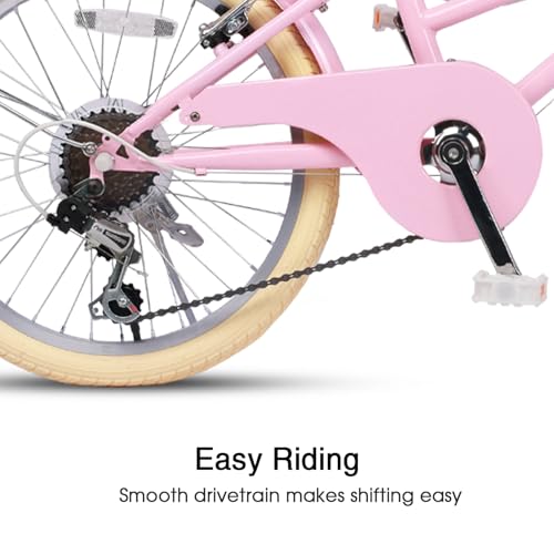 Glerc Missy 20" Pulgadas Niña Cruiser Niños Bicicleta 6 Velocidades Teen Hybrid Bicicleta de Ciudad para Jóvenes 6 7 8 9 10 11 12 Años con Cesta de Mimbre y Peso Ligero, Rosa :  Deportes y aire libre