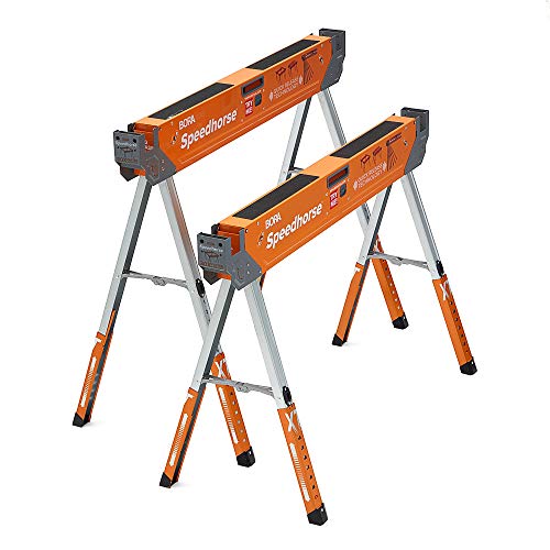 Bora Portamate Speedhorse XT PM 4550T   Par de caballetes de caballete de 30 a 36 pulgadas de altura, parte superior de metal para 2 x 4, caballo de sierra de banco profesional resistente para : Amazon.es: Bricolaje y herramientas