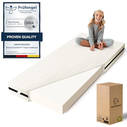 smartwood Colchon Infantil 80x160 12cm   Colchones para Niños   Núcleo de Espuma Fría H2 Transpirable y Funda Anti Alérgica Lavable   Colchón Rollable Doble Cara Oeko Tex 100