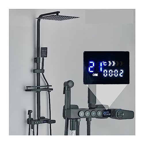 KFTLDYZL Juego de Mezclador de Ducha termostático Negro/Cromado Juegos de grifos de Ducha termostáticos Mezclador de Ducha de baño con Pantalla Digital Sistema de Ducha de latón Juego de du : Amazon.es: Bricolaje y herramientas