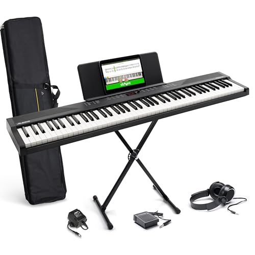 Alesis Teclado piano con 88 teclas y 480 sonidos, altavoces, MIDI USB, estuche, soporte, auriculares, pedal y lecciones de piano incluidas : Amazon.es: Instrumentos musicales