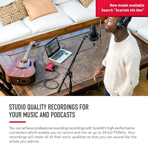 Interfaz de audio USB Scarlett Solo 3.ª gen. de Focusrite para guitarristas, cantantes y productores, con todo el software necesario para grabar y componer y un sonido de estudio :  Instrumentos musicales