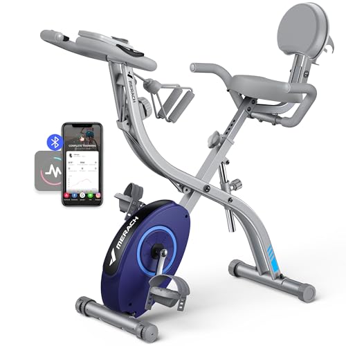 MERACH Bicicleta Estática Plegable 4 en 1, Bici Spinning con Monitor LCD y Medición de Pulso Manual, Bicicletas Fitness Magnéticas con Cómodo Cojín de Asiento, para el Hogar, Ahorro de Espaci :  Deportes y aire libre