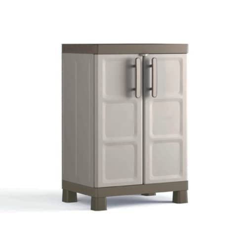 Keter Armario Excellence Bajo|Armario Bajo de almacenaje|Resina|2 Puertas y 2 baldas Regulables en Altura|Color Arena/Gris|97 x 65 x 45 cm