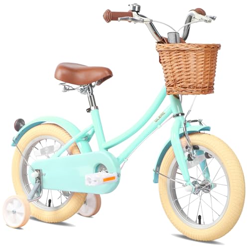 Glerc 14 Pulgadas Niños Niñas Bicicleta para 3 4 5 Años Niñas Retro Estilo Vintage Bicicletas con Cesta Ruedas de Entrenamiento y Campana, Verde Menta : Amazon.es: Deportes y aire libre