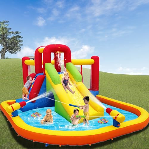 Ballsea Castillo hinchable con soplador, material premium, certificado de seguridad, uso húmedo y seco, ideal para interiores, exteriores, cumpleaños infantiles y fiestas familiares :  Juguetes y juegos