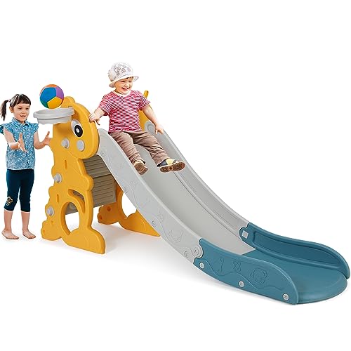 Tobogán Infantil, Tobogán Plegable para Niños, Tobogan Jardin con Canasta de Baloncesto, 180 x 80 x 145 cm, para Niños Pequeños de 1 a 6 Años, para Interior y Exterior, hasta 60 kg : Amazon.es: Juguetes y juegos