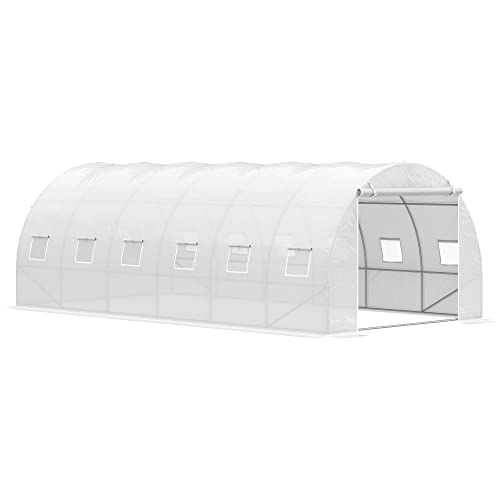 Outsunny Invernadero de Túnel 6x3x2 m Invernadero de Jardín con Puerta Enrollable 12 Ventanas Cubierta de PE 140 g/m² y Metal Galvanizado para Cultivos Plantas Verduras Blanco: Amazon.es: Jardín