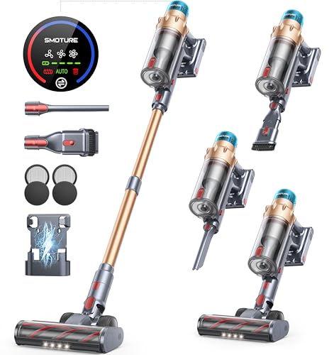 SMOTURE Aspiradora sin Cable 45KPA/550W/60Mins, Aspiradora Potente y Vertical, Modo Automático, Pantalla Táctil LED, Carga en Pared, Cepillo Antienredos, Ideal para Suelos Duros y Alfombras :  Hogar y cocina