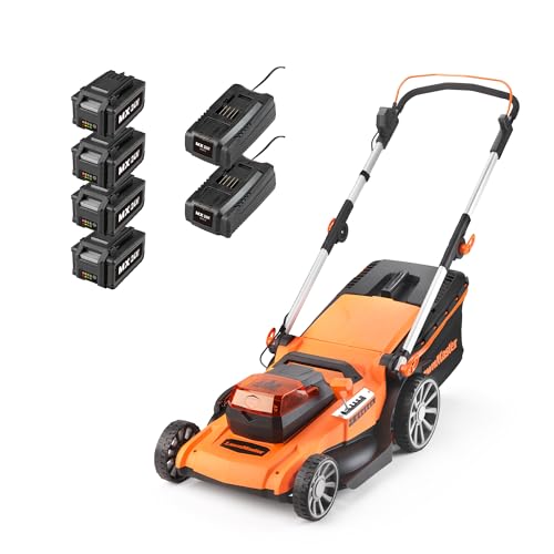 LawnMaster Cortacésped inalámbrico de 48 V y 46 cm con juego de repuesto de baterías MX 24V 4.0Ah y 2 cargadores rápidos. Con rodillo trasero, expulsión lateral de césped y función de mantillo, 2 años: Amazon.es: Jardín